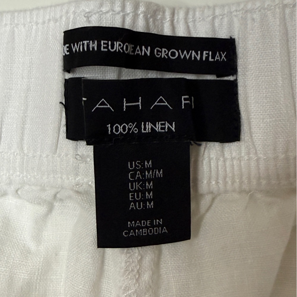 Tahari | Linen Wide Leg Pants w Elastic Waist | White | Size M - Picture 5 of 14